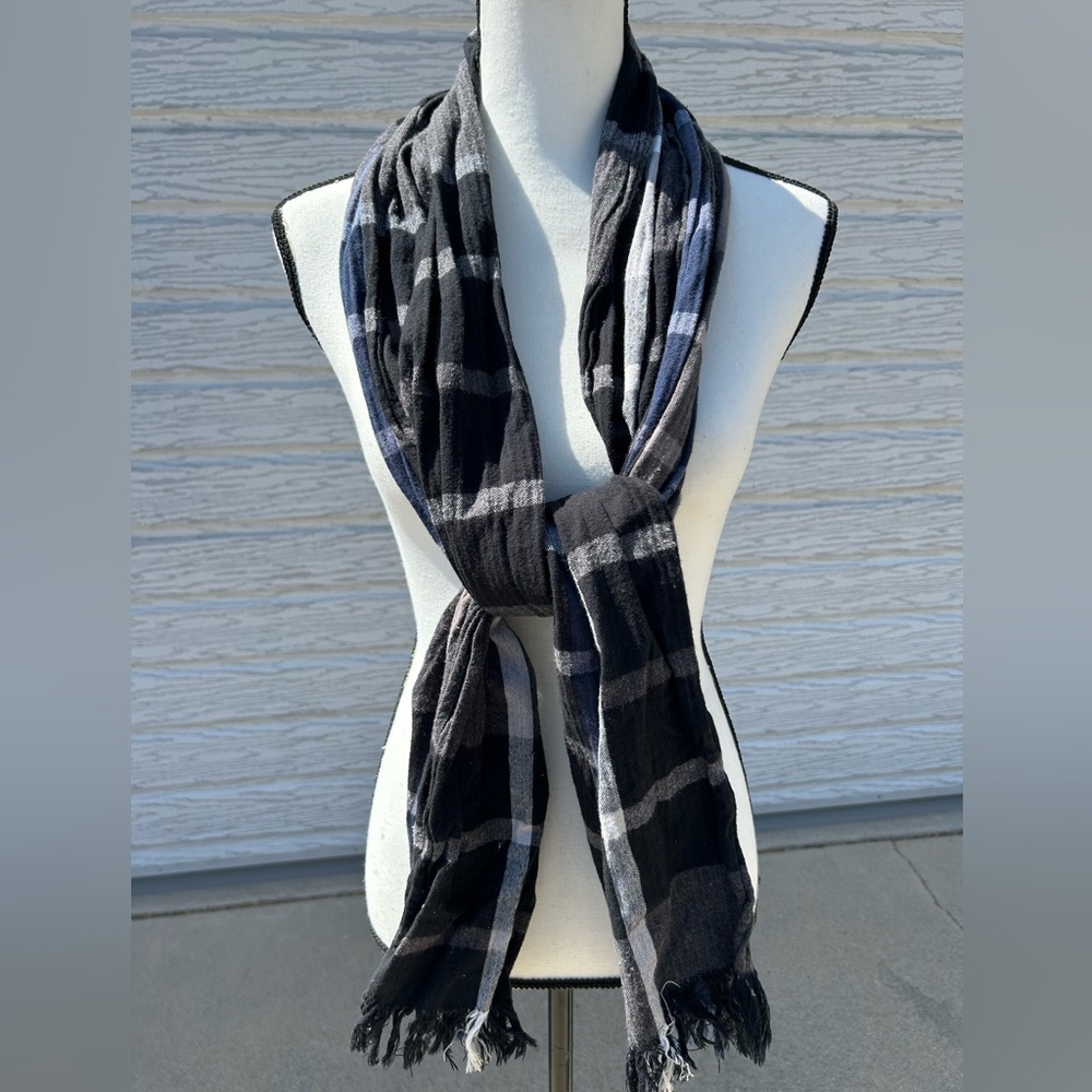 Divided by H&M Unisex Scarf Blue Grey 100% Cotton Fringe Wrap****